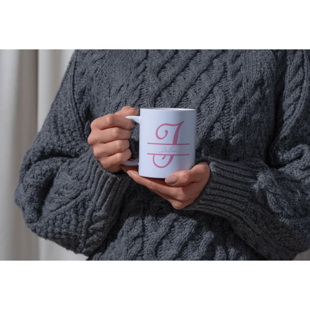 SUBLIX Personalised Mug with Name & Initial – Custom Coloured Letter Mug – Gift for Birthday, Wedding, or Christmas – 11oz Ceramic Cup