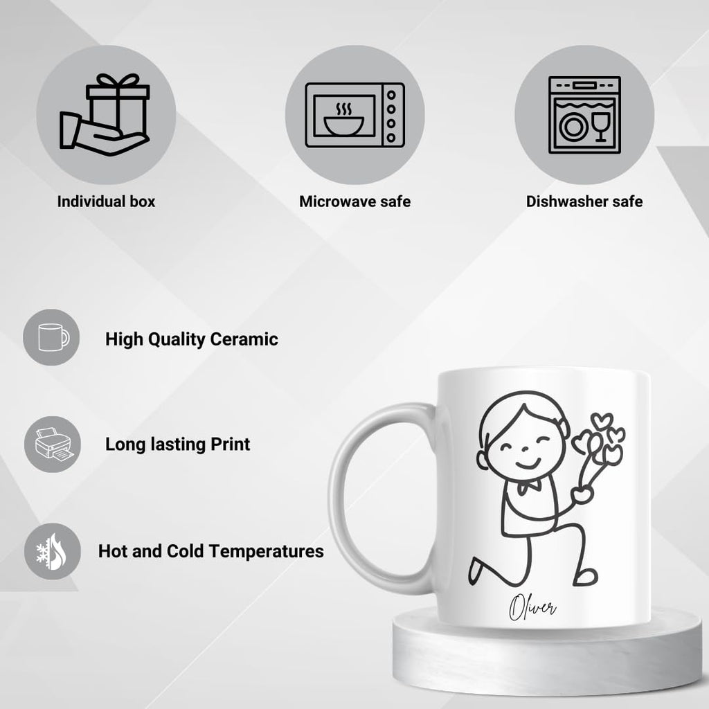 SUBLIX Custom Couple’s Mug Set | Personalized His and Hers Stick Figure Design | Romantic 11 oz Ceramic Coffee Cups | Gift for Anniversary, Wedding, Valentine’s Day, or Special Occasions