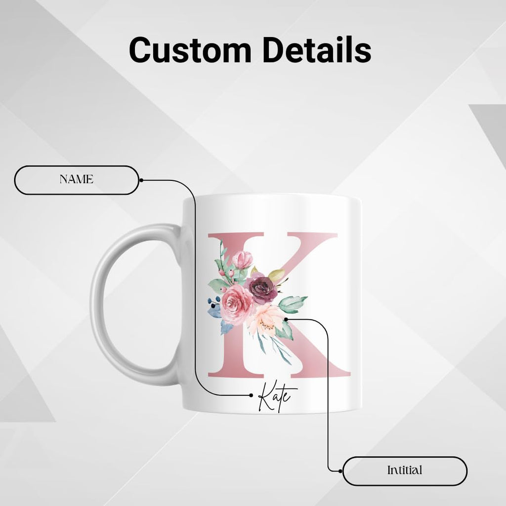 SUBLIX Personalised Mug - Custom Name Floral Coffee Mug | Cute Personalised Gifts for Women | Custom Tea Mugs & Latte Mugs | Ceramic Personalised Cup | Customised Gifts for Coffee & Tea Lovers
