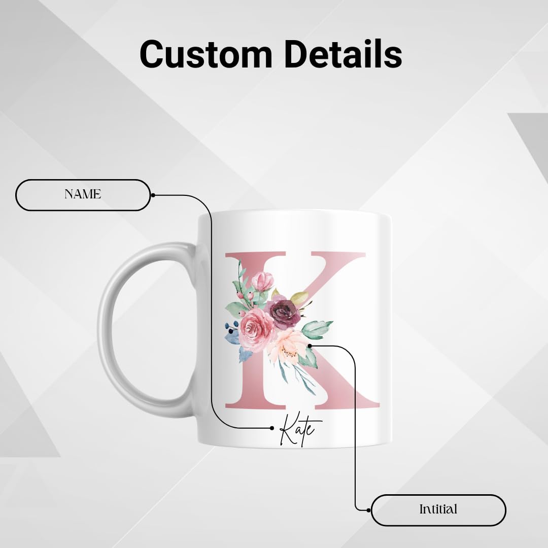 SUBLIX Personalised Mug - Custom Name Floral Coffee Mug | Cute Personalised Gifts for Women | Custom Tea Mugs & Latte Mugs | Ceramic Personalised Cup | Customised Gifts for Coffee & Tea Lovers