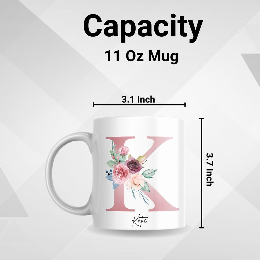 SUBLIX Personalised Mug - Custom Name Floral Coffee Mug | Cute Personalised Gifts for Women | Custom Tea Mugs & Latte Mugs | Ceramic Personalised Cup | Customised Gifts for Coffee & Tea Lovers