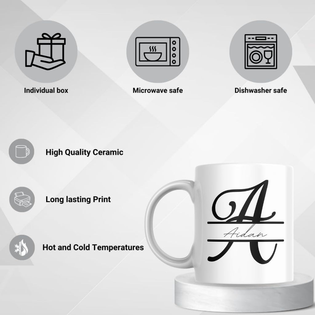 SUBLIX Personalised Mug with Name & Initial – Custom Coloured Letter Mug – Gift for Birthday, Wedding, or Christmas – 11oz Ceramic Cup