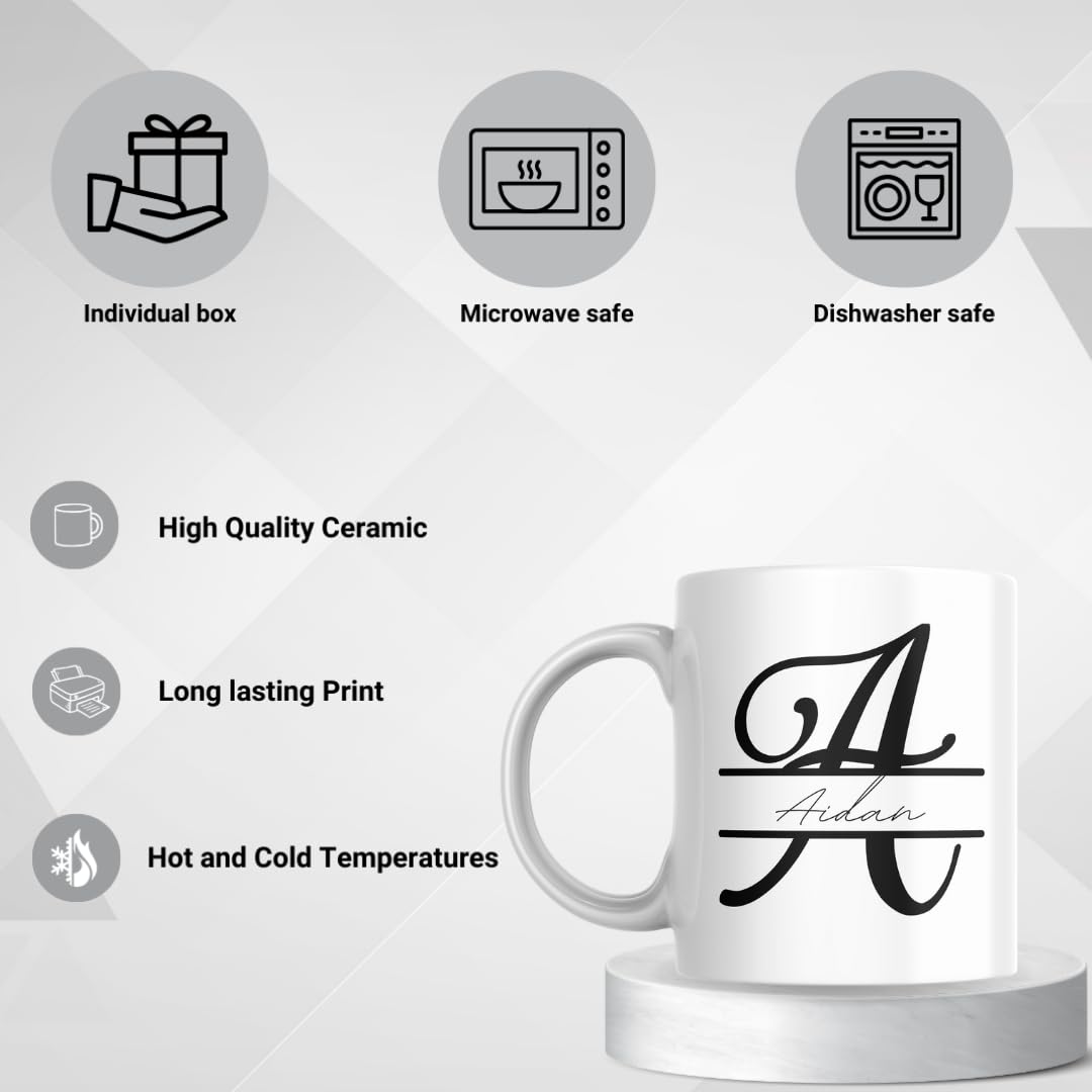 SUBLIX Personalised Mug with Name & Initial – Custom Coloured Letter Mug – Gift for Birthday, Wedding, or Christmas – 11oz Ceramic Cup
