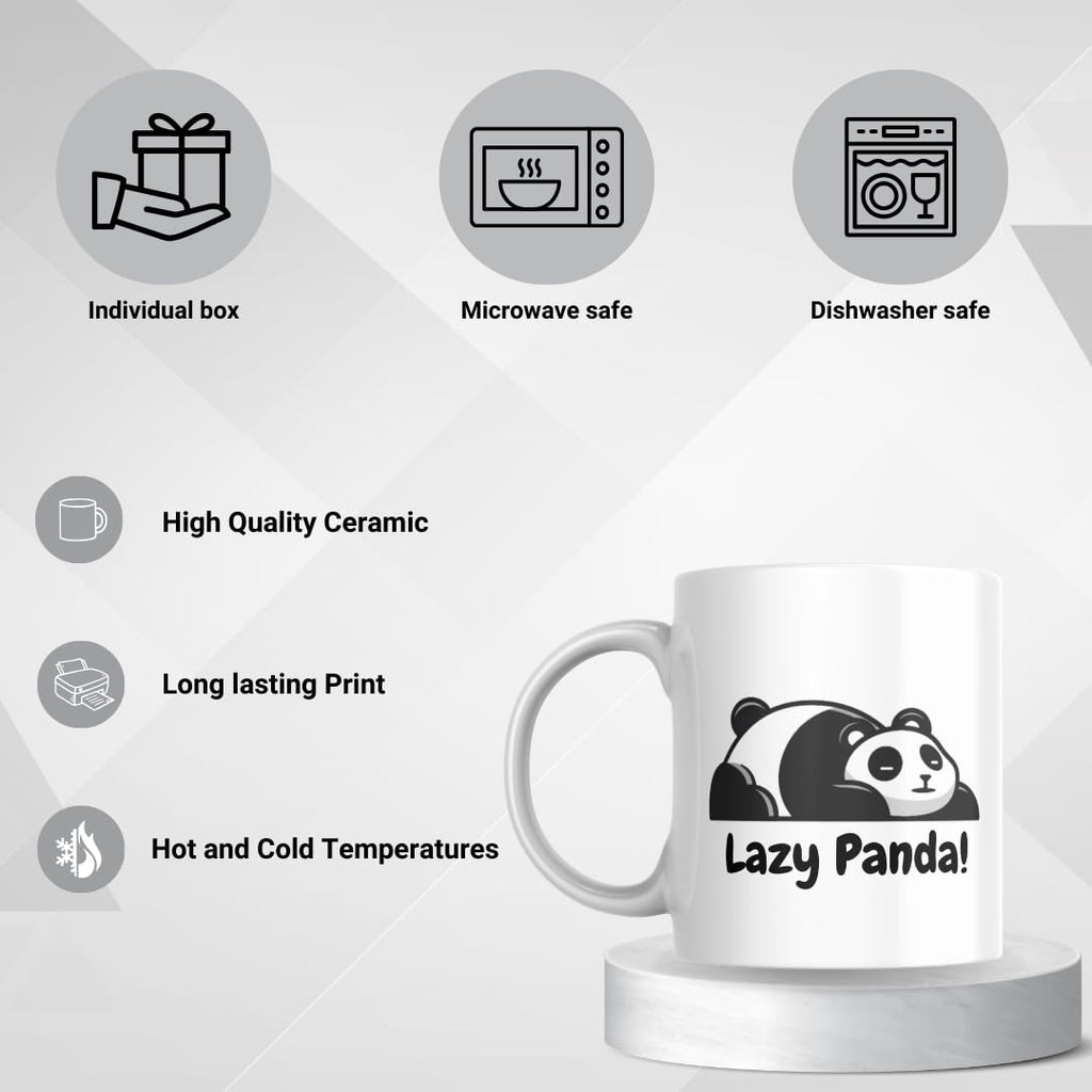 SUBLIX Lazy Panda Coffee Mug | 11 oz Ceramic Coffee Cup with Funny Panda Design | Cute Animal Lover Gift | for Tea, Hot Chocolate, Office, and Home Use | Microwave & Dishwasher Safe