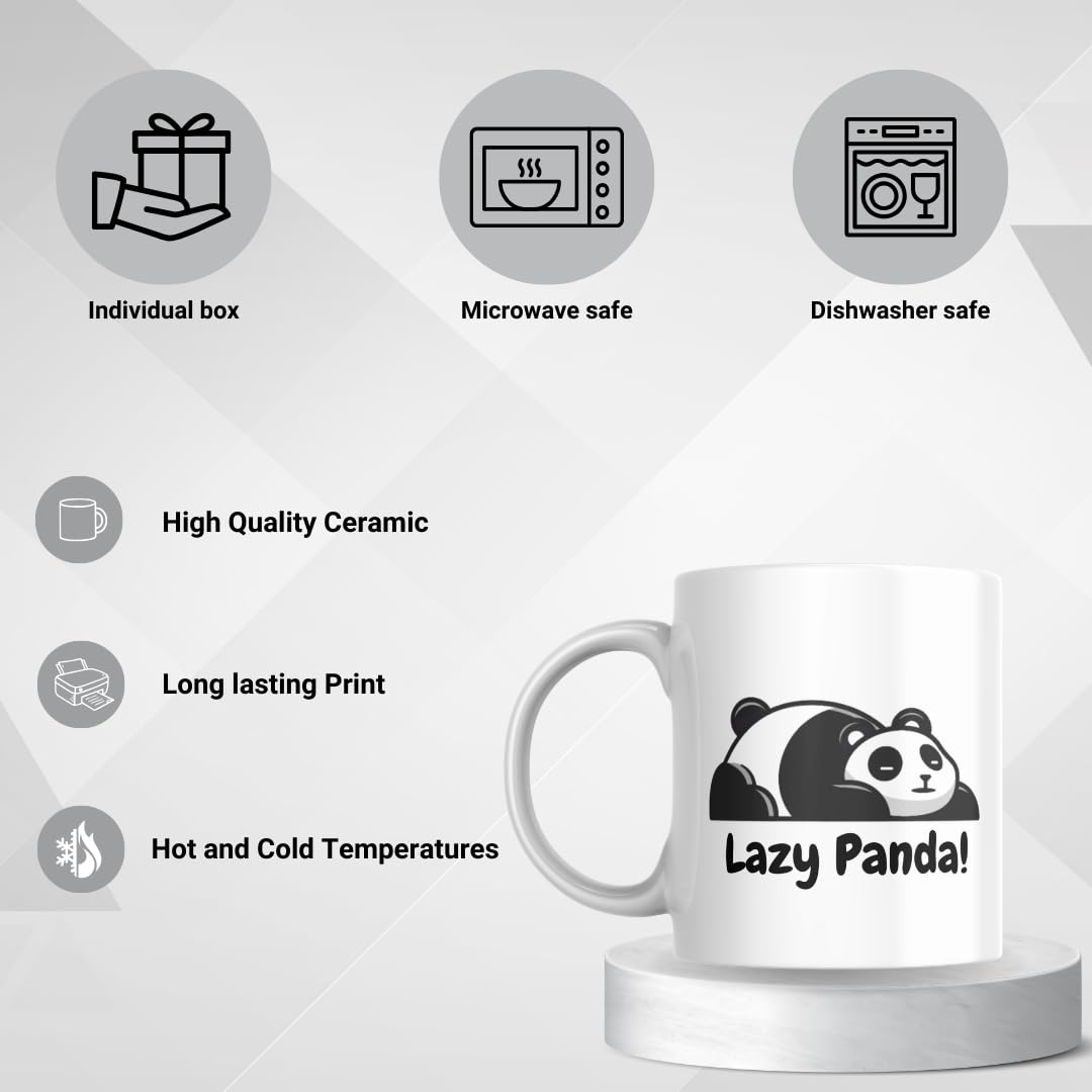 SUBLIX Lazy Panda Coffee Mug | 11 oz Ceramic Coffee Cup with Funny Panda Design | Cute Animal Lover Gift | for Tea, Hot Chocolate, Office, and Home Use | Microwave & Dishwasher Safe