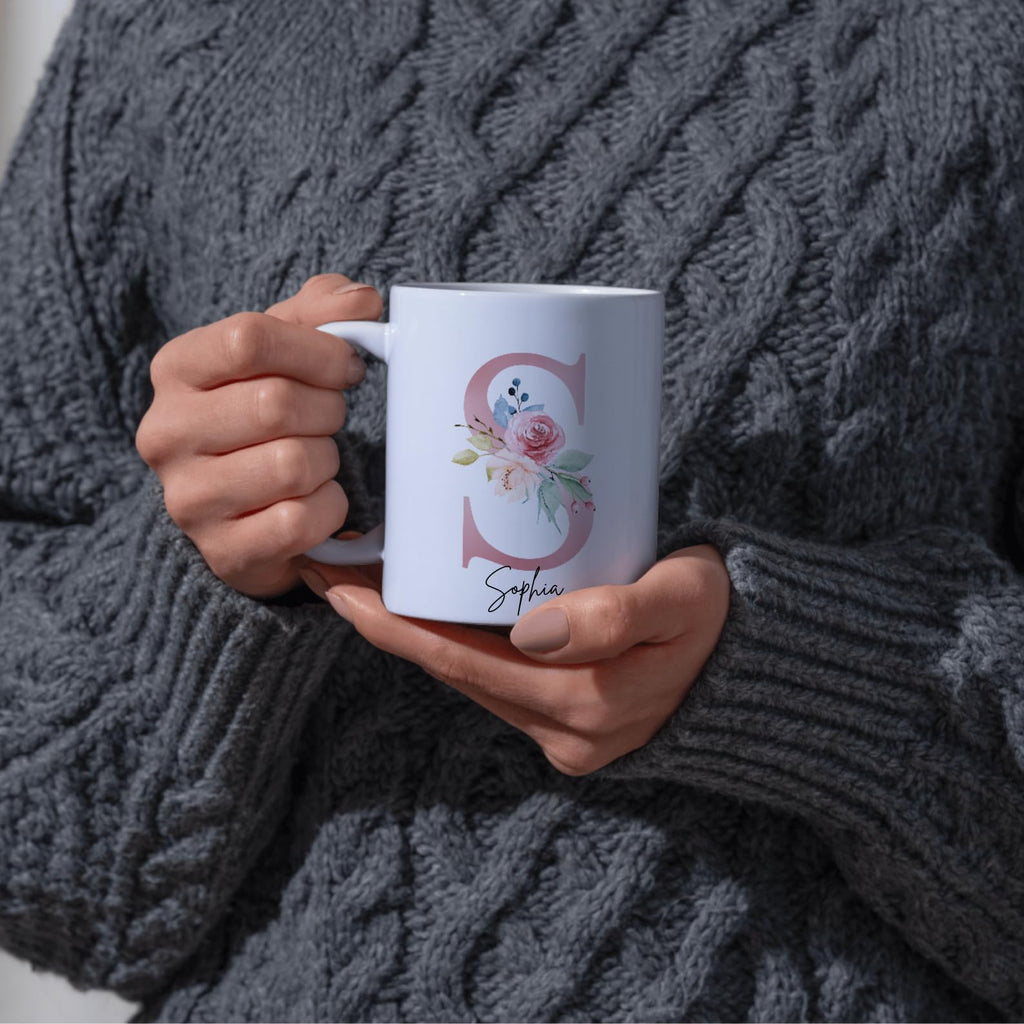 SUBLIX Personalised Mug - Custom Name Floral Coffee Mug | Cute Personalised Gifts for Women | Custom Tea Mugs & Latte Mugs | Ceramic Personalised Cup | Customised Gifts for Coffee & Tea Lovers